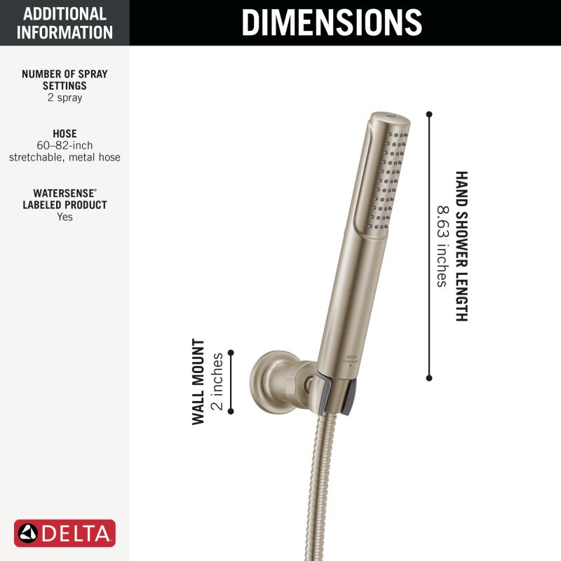 DELTA Universal Showering Components 2-Setting Hand Shower with ProClean Spray – Wall Mount — Lumicoat® Stainless