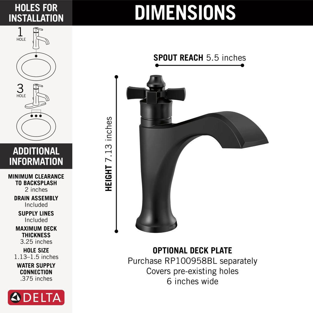 DELTA Dorval Single Handle Bathroom Faucet — Matte Black