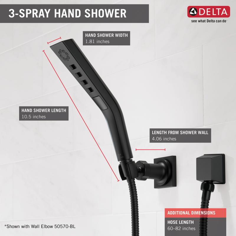 DELTA Universal Showering Components H2OKINETIC 3-Setting Wall Mount Hand Shower — Matte Black