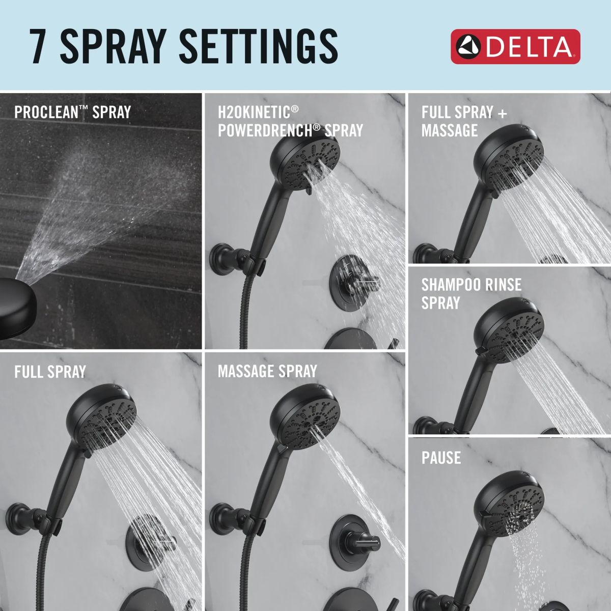 DELTA Universal Showering Components 7-Setting Wall Mount Hand Shower with Cleaning Spray — Matte Black