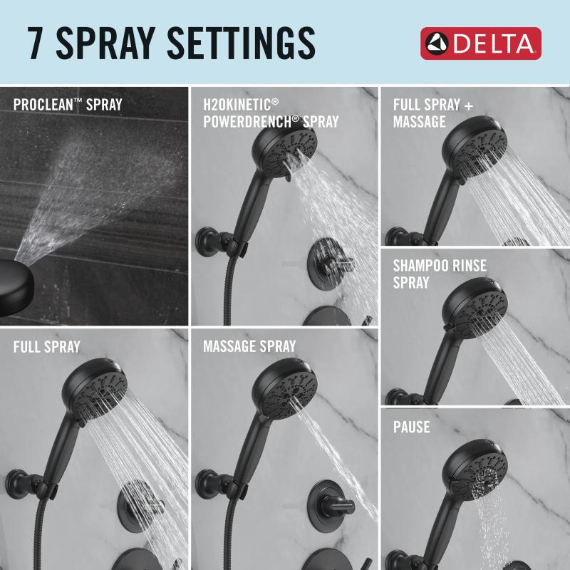DELTA Universal Showering Components 7-Setting Wall Mount Hand Shower with Cleaning Spray — Matte Black