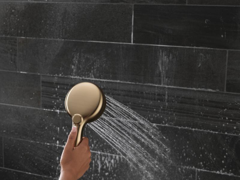 DELTA Universal Showering Components 7-Setting Wall Mount Hand Shower with Cleaning Spray — Lumicoat® Champagne Bronze