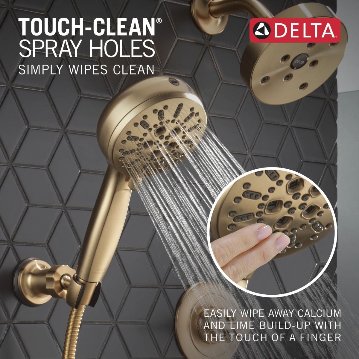 DELTA Universal Showering Components 7-Setting Wall Mount Hand Shower with Cleaning Spray — Lumicoat® Champagne Bronze