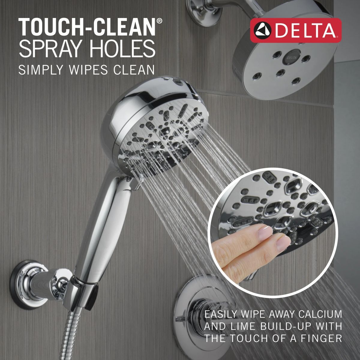 DELTA Universal Showering Components 7-Setting Wall Mount Hand Shower with Cleaning Spray — Lumicoat® Chrome