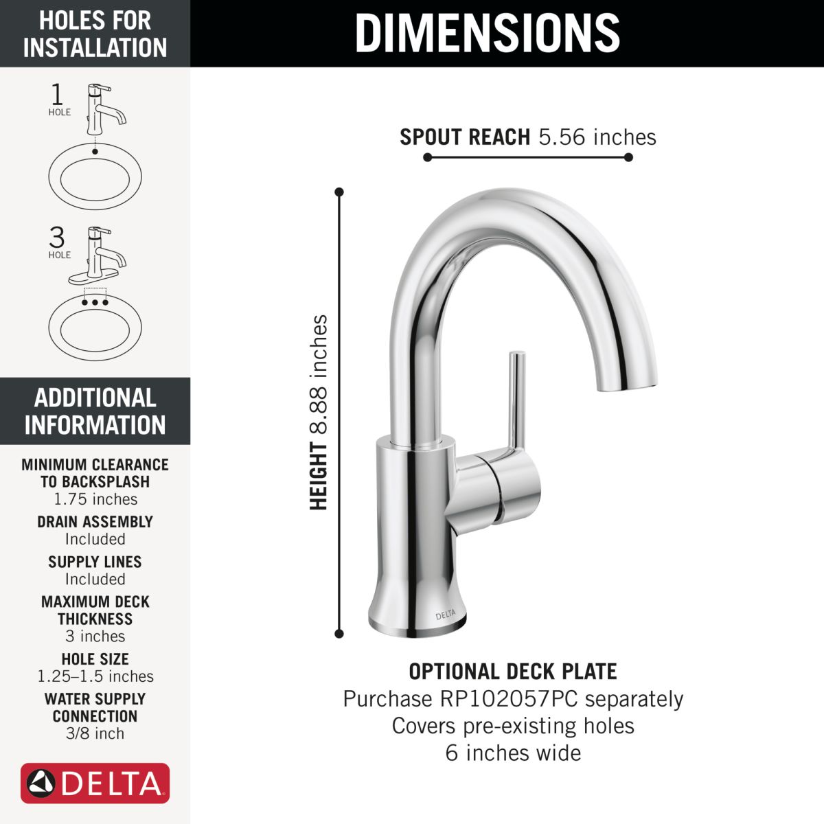 DELTA Trinsic Single Handle High-Arc Bathroom Faucet — Chrome