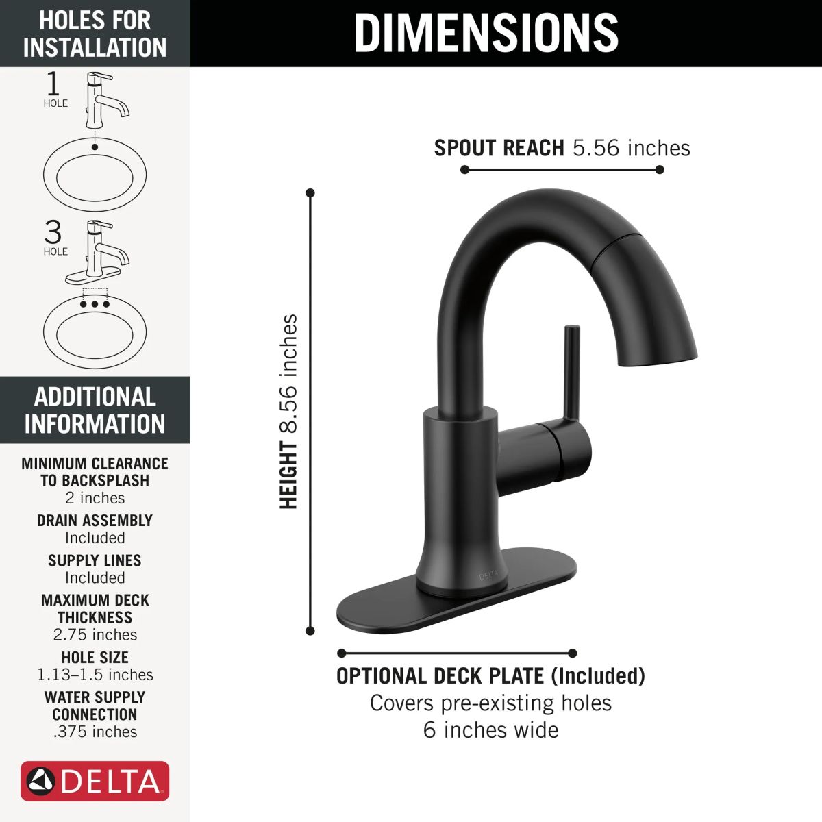 DELTA Trinsic Single Handle Pull-Down Bathroom Faucet — Matte Black