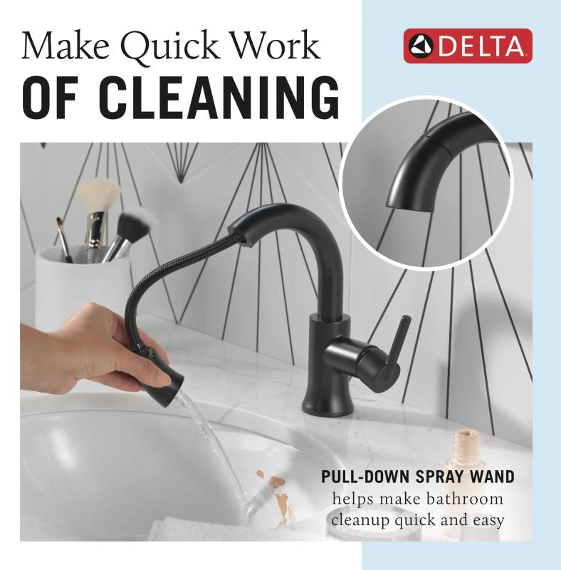 DELTA Trinsic Single Handle Pull-Down Bathroom Faucet — Matte Black