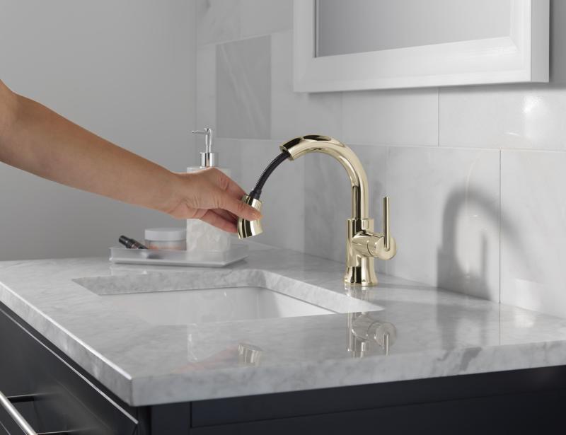 DELTA Trinsic Single Handle Pull-Down Bathroom Faucet — Polished Nickel