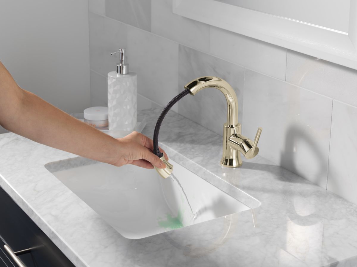DELTA Trinsic Single Handle Pull-Down Bathroom Faucet — Polished Nickel