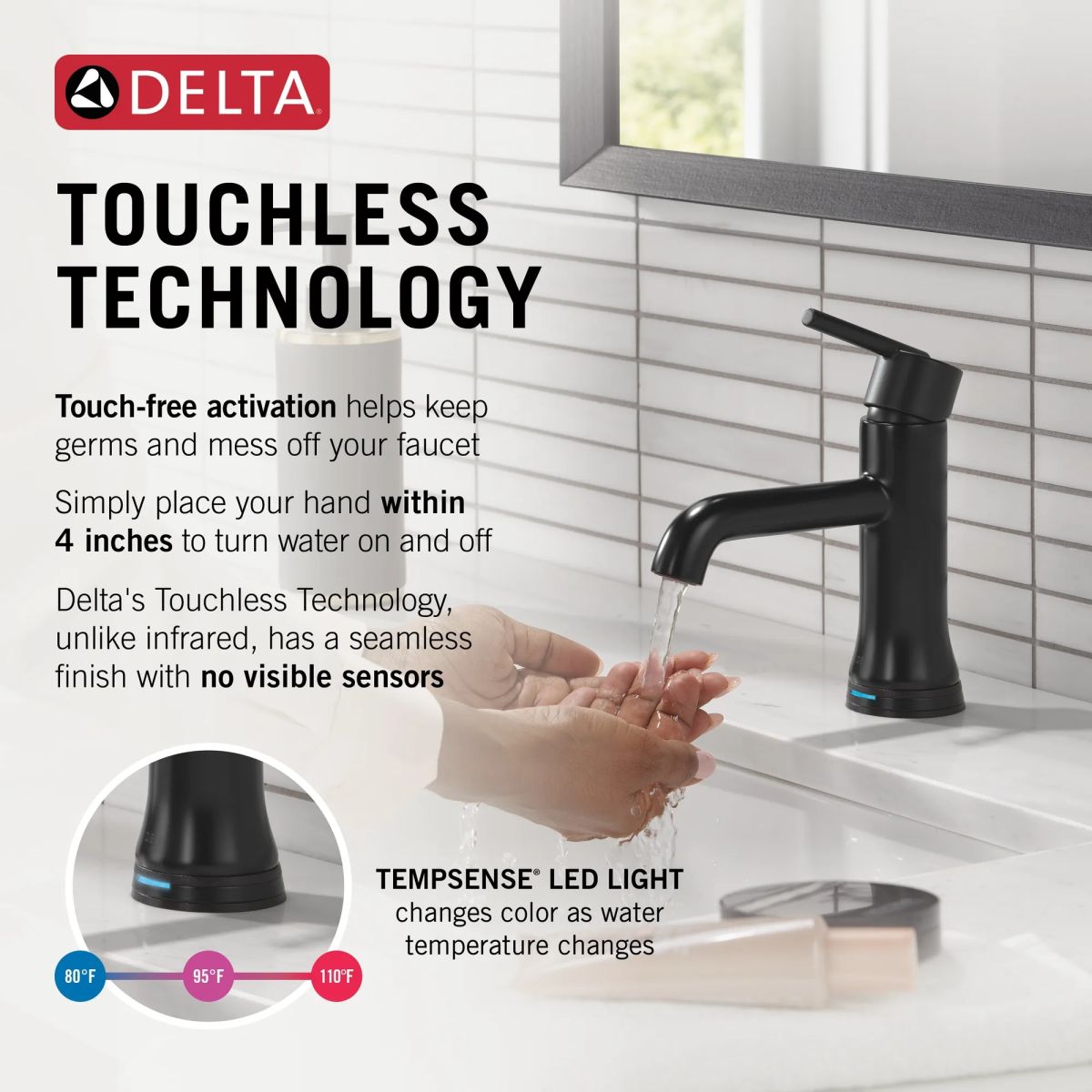 DELTA Trinsic Touch2O Bathroom Faucet with Touchless Technology — Matte Black