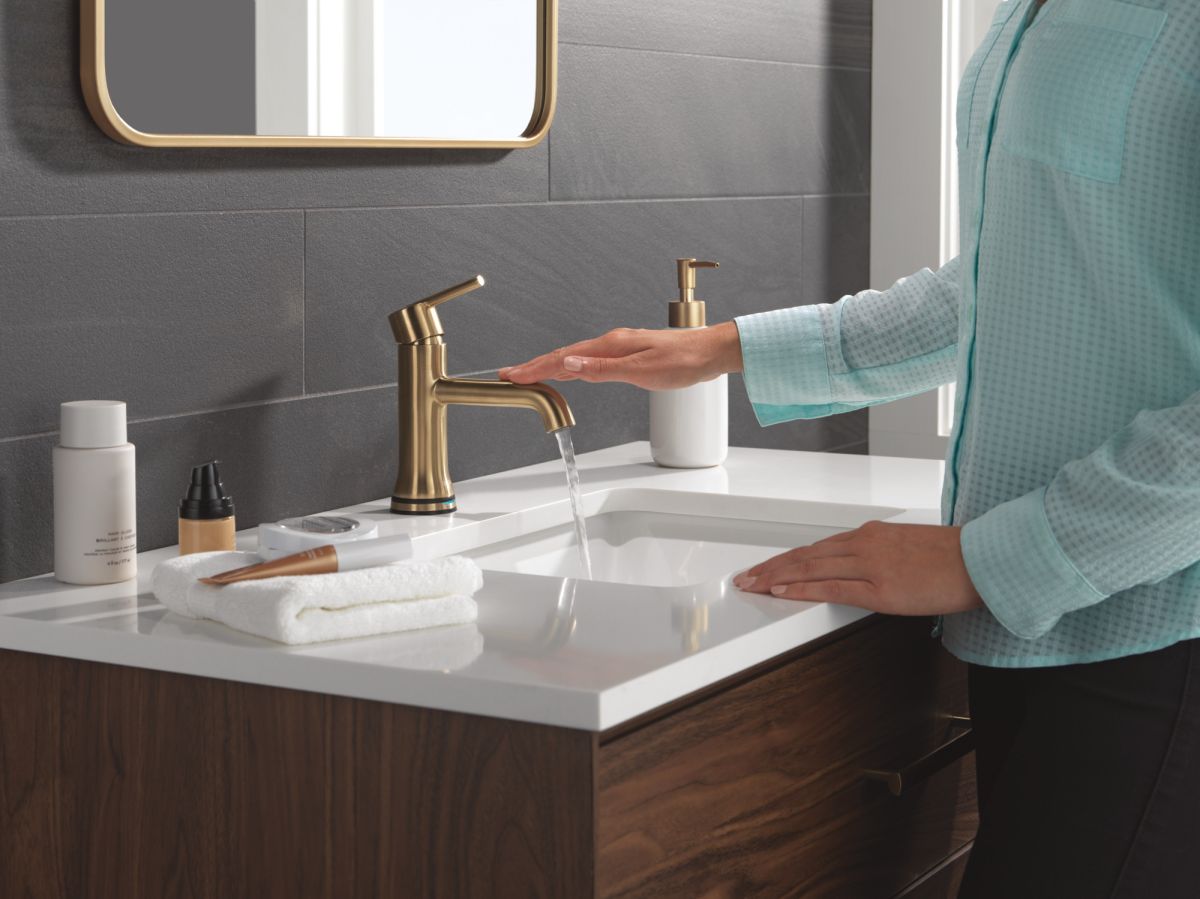 DELTA Trinsic Touch2O Bathroom Faucet with Touchless Technology — Champagne Bronze