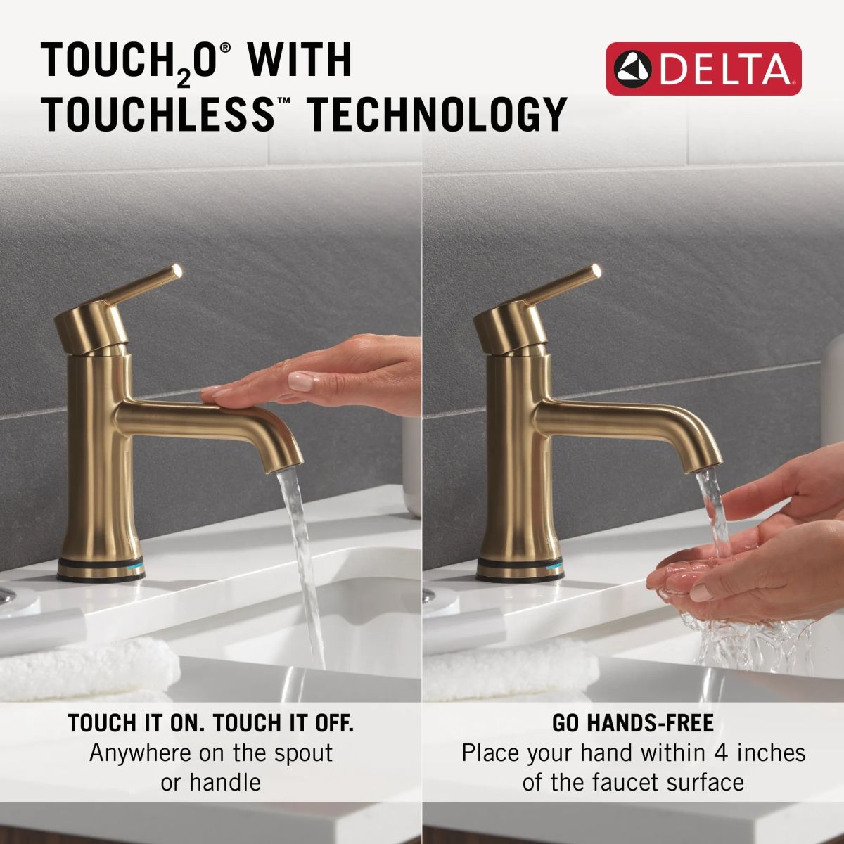 DELTA Trinsic Touch2O Bathroom Faucet with Touchless Technology — Champagne Bronze