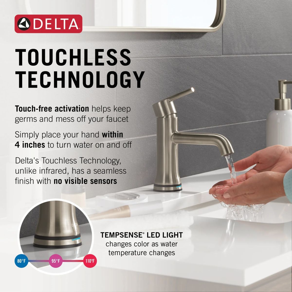 DELTA Trinsic Touch2O Bathroom Faucet with Touchless Technology — Stainless