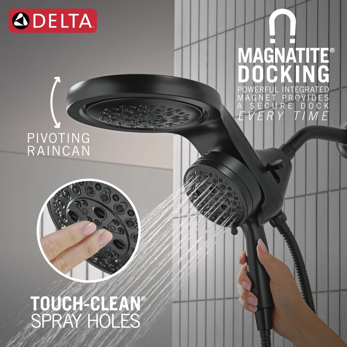 DELTA Universal Showering Components 6-Setting HydroRain with ProClean — Matte Black