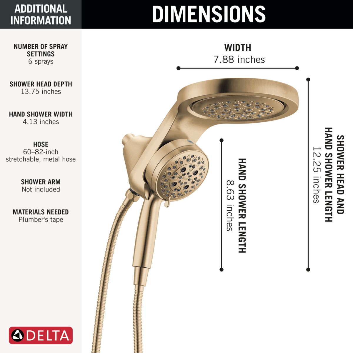 DELTA Universal Showering Components 6-Setting HydroRain with ProClean — Lumicoat® Champagne Bronze