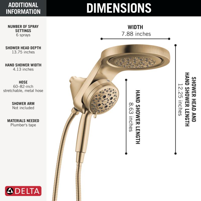DELTA Universal Showering Components 6-Setting HydroRain with ProClean — Lumicoat® Champagne Bronze