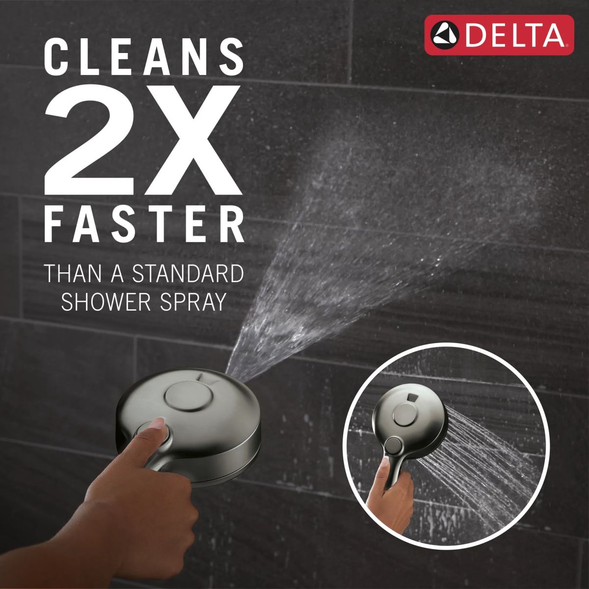 DELTA Universal Showering Components 6-Setting HydroRain with ProClean — Lumicoat® Black Stainless