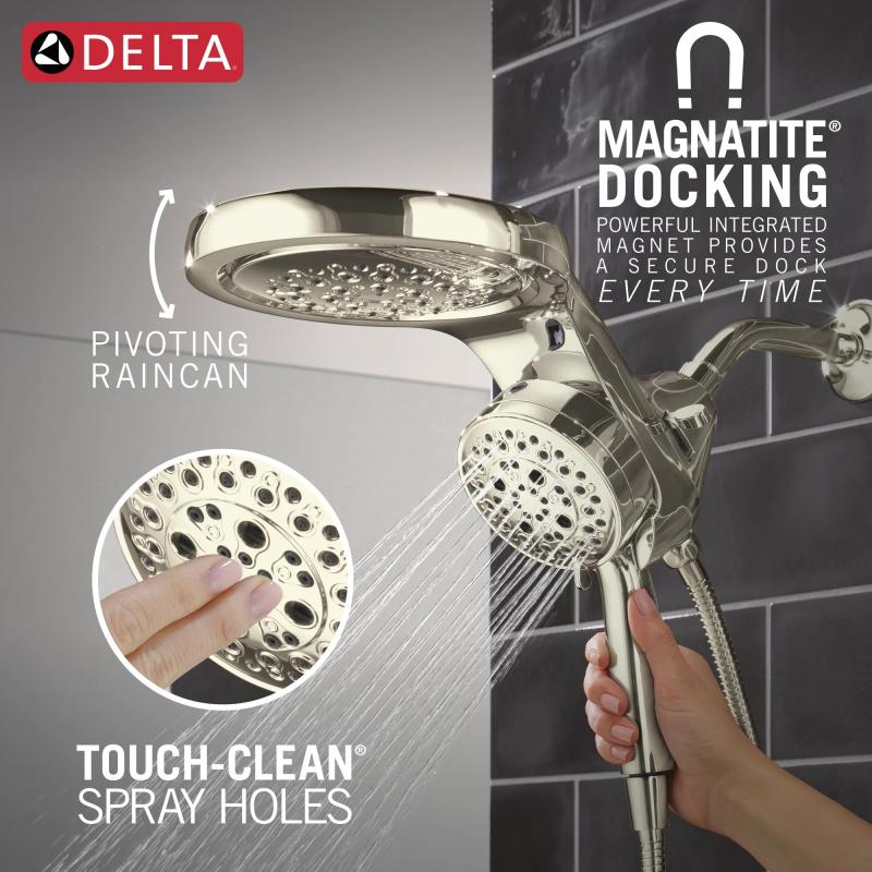 DELTA Universal Showering Components 6-Setting HydroRain with ProClean — Lumicoat® Polished Nickel