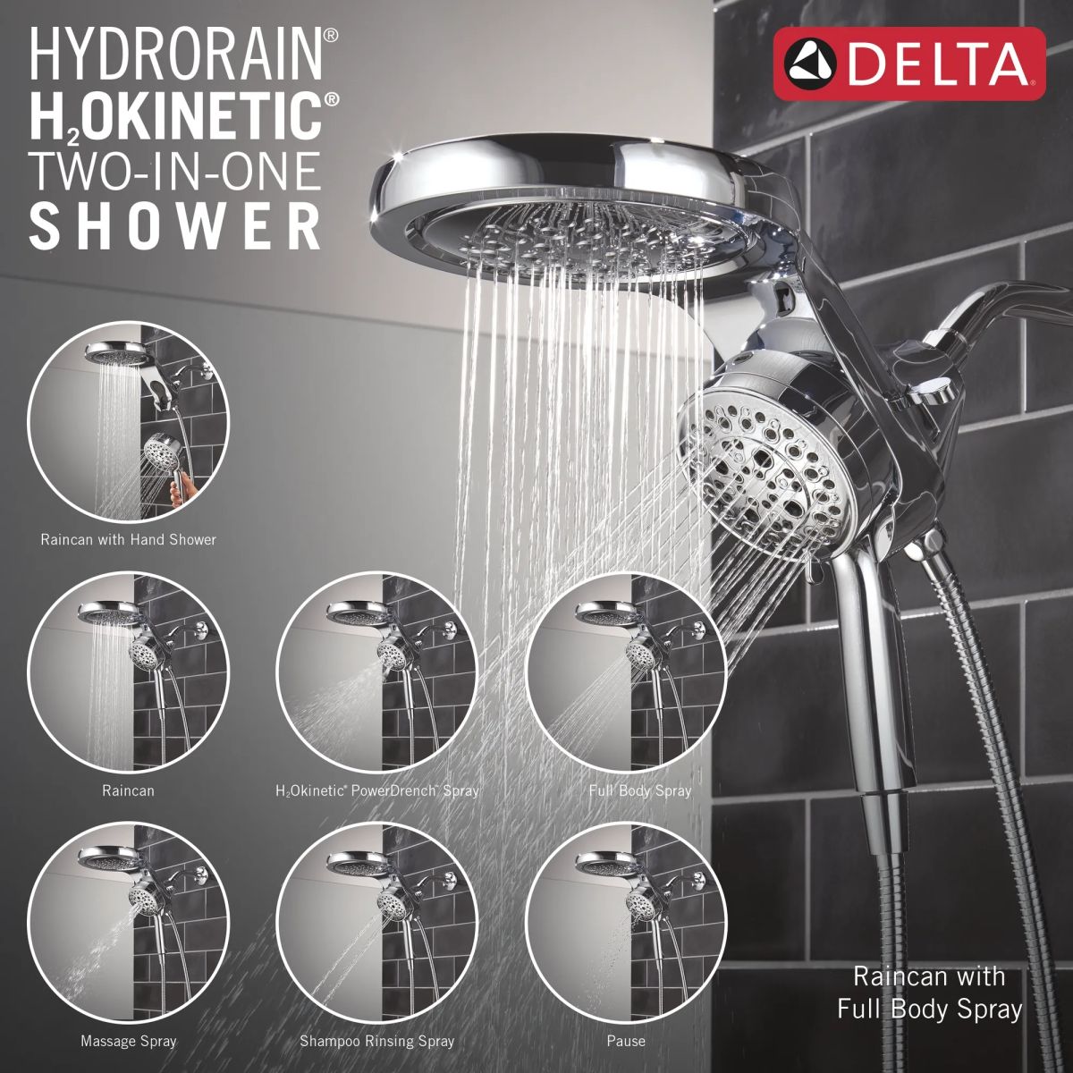 DELTA Universal Showering Components 6-Setting HydroRain with ProClean — Lumicoat® Chrome