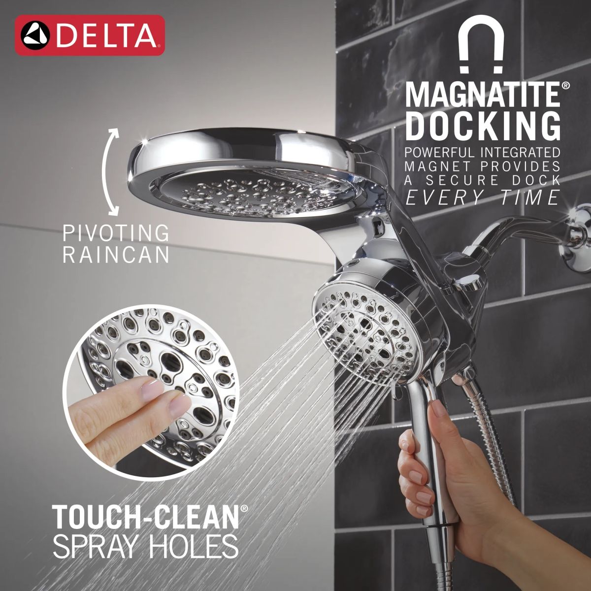 DELTA Universal Showering Components 6-Setting HydroRain with ProClean — Lumicoat® Chrome