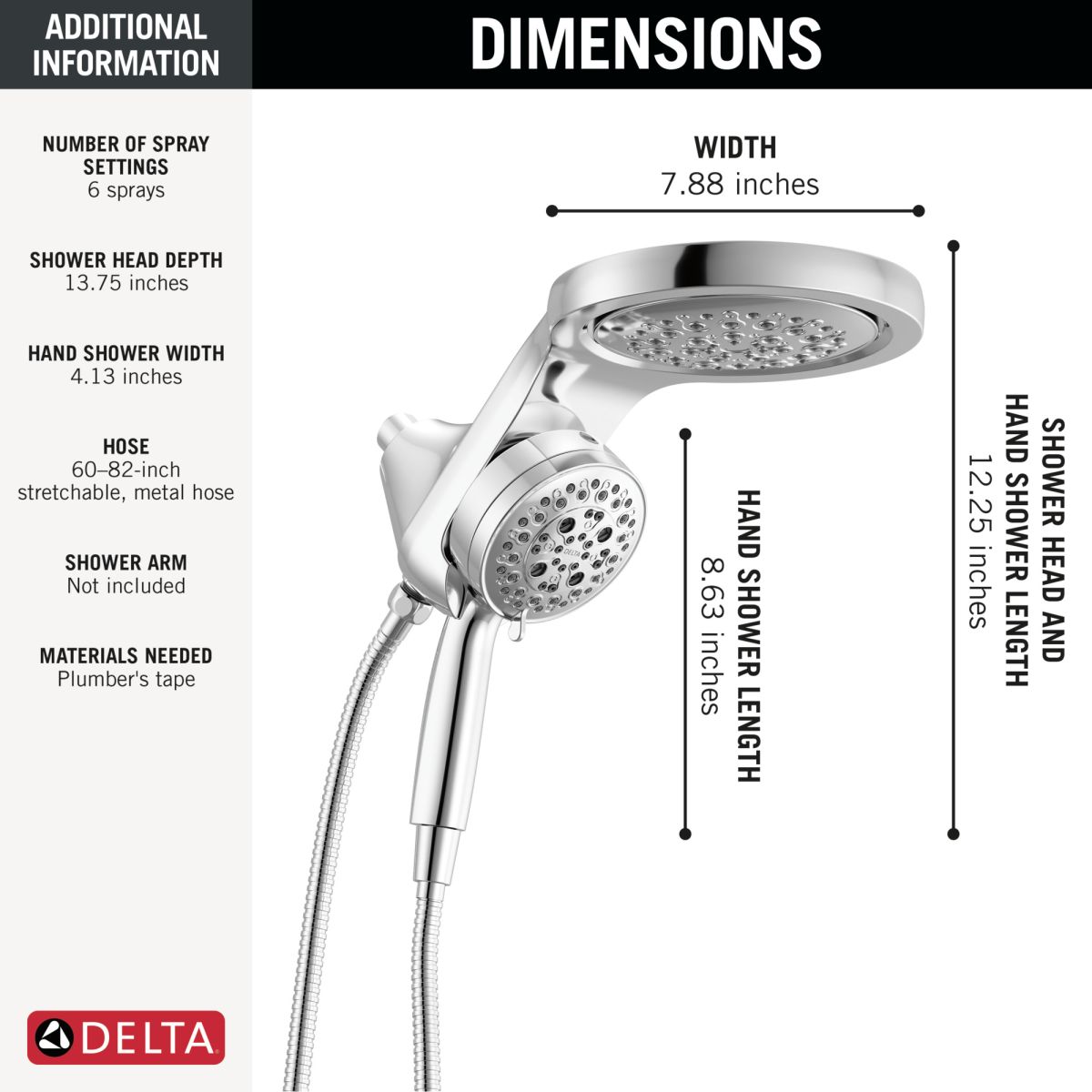 DELTA Universal Showering Components 6-Setting HydroRain with ProClean — Lumicoat® Chrome