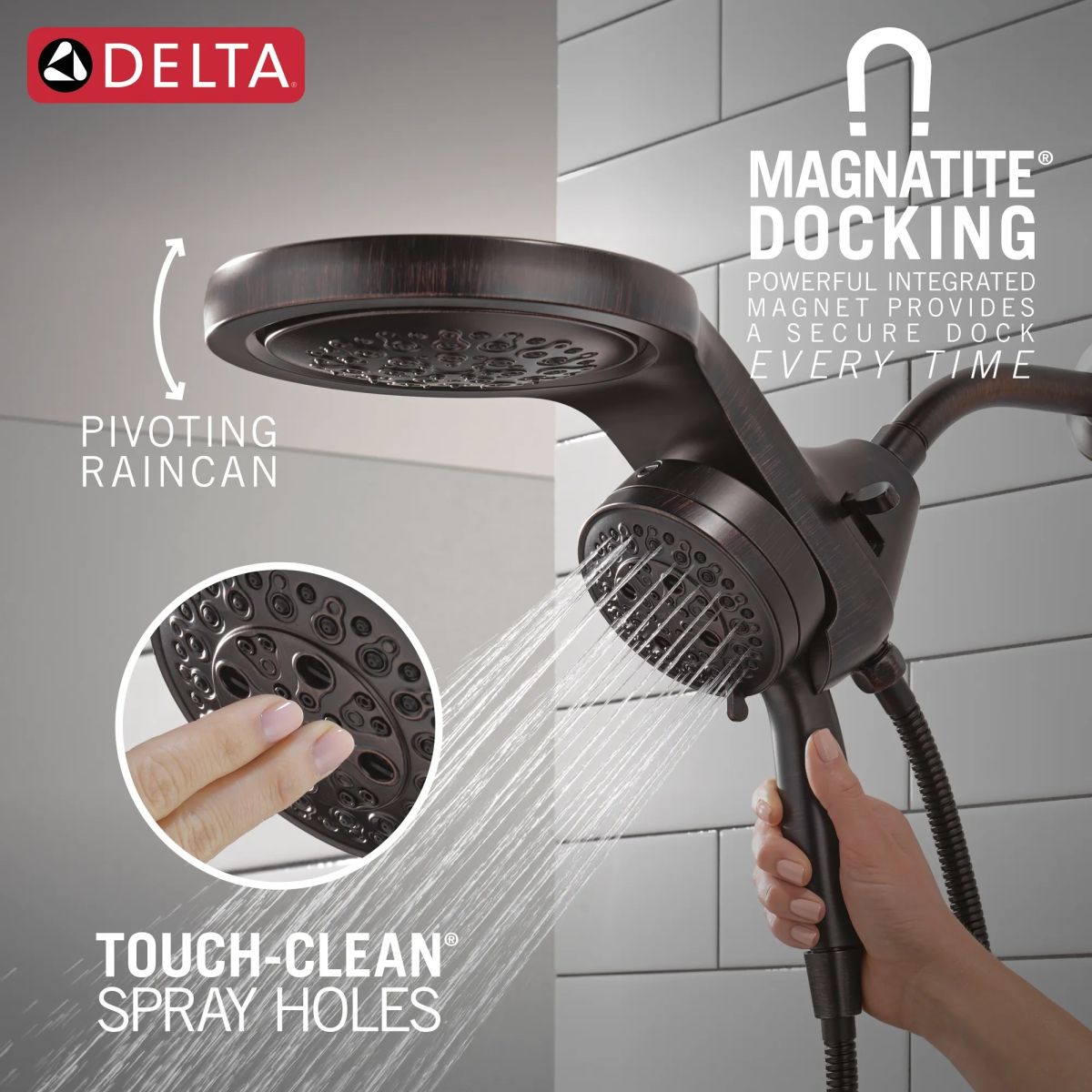 DELTA Universal Showering Components 6-Setting HydroRain with ProClean — Venetian Bronze