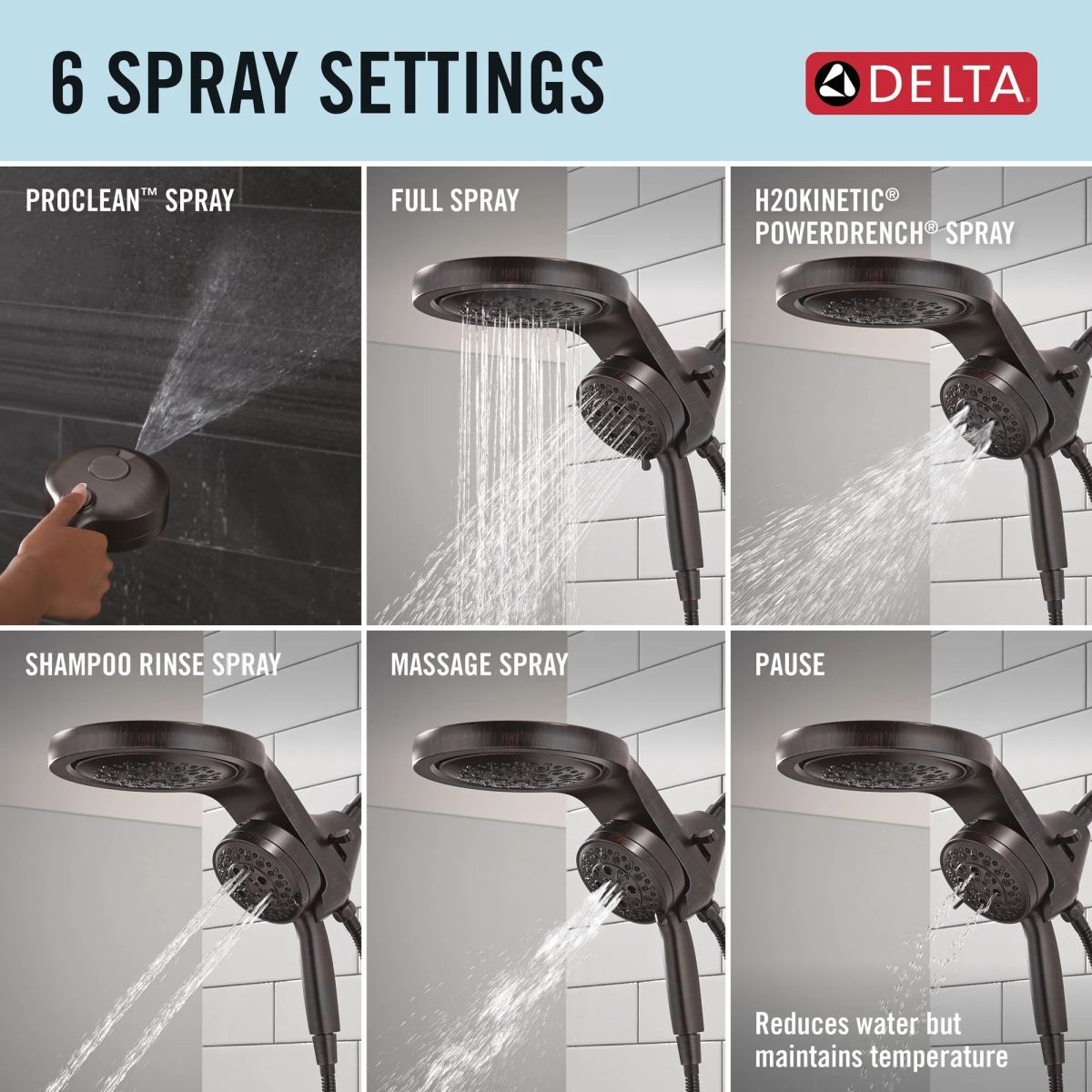 DELTA Universal Showering Components 6-Setting HydroRain with ProClean — Venetian Bronze