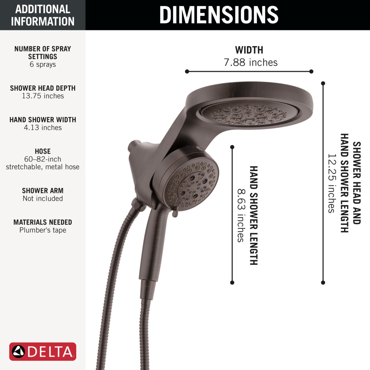 DELTA Universal Showering Components 6-Setting HydroRain with ProClean — Venetian Bronze