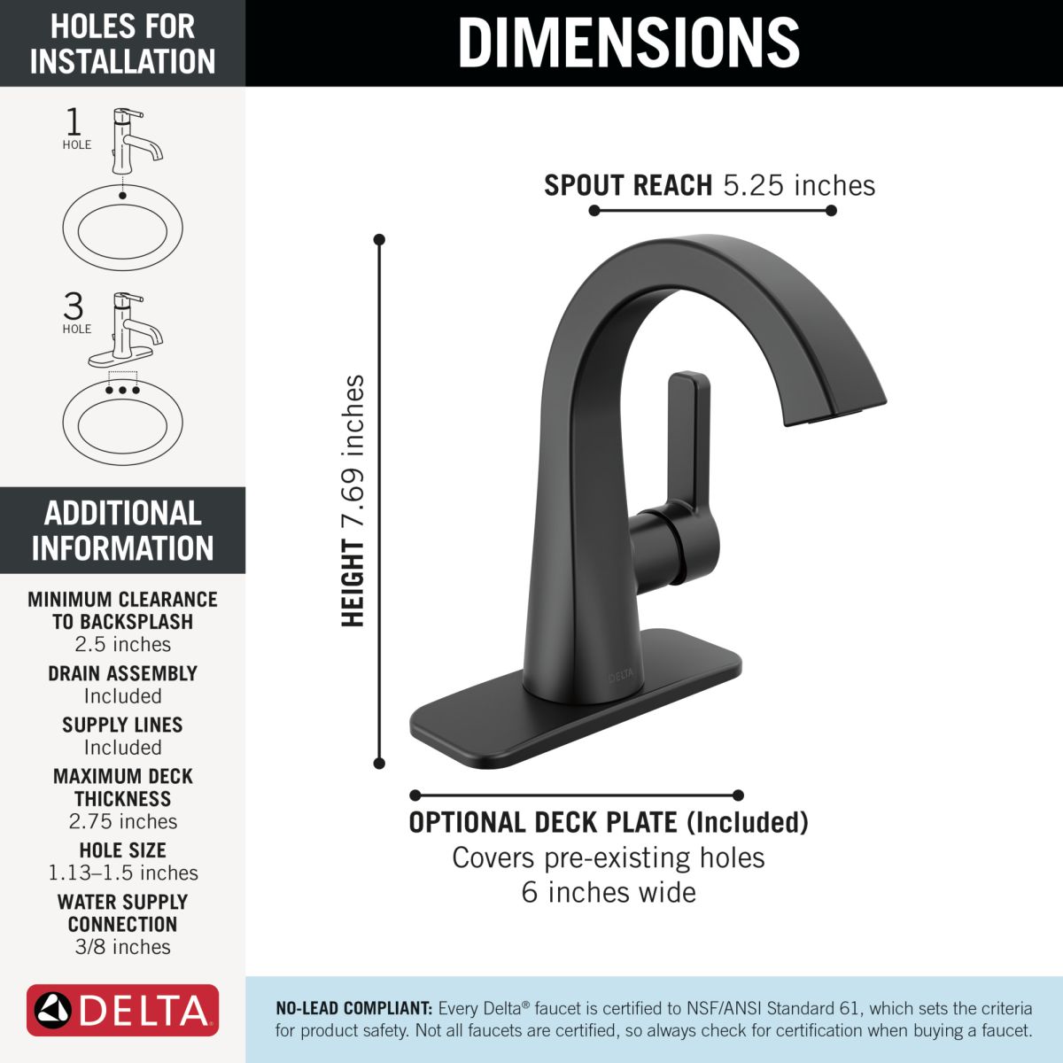 DELTA Lineax Single Handle Bathroom Faucet — Matte Black