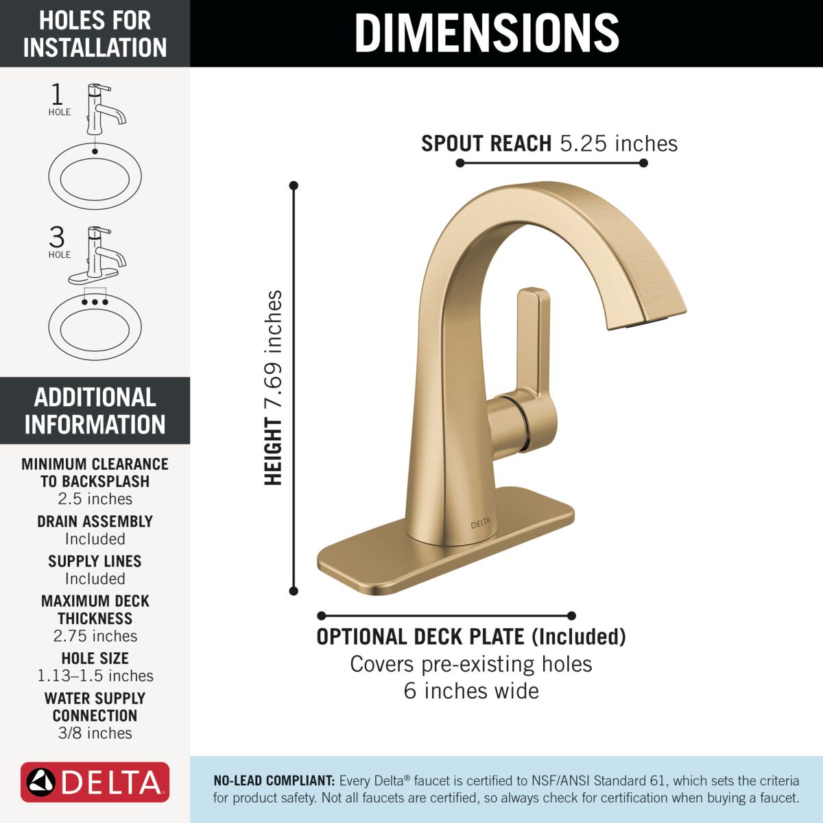 DELTA Lineax Single Handle Bathroom Faucet — Champagne Bronze