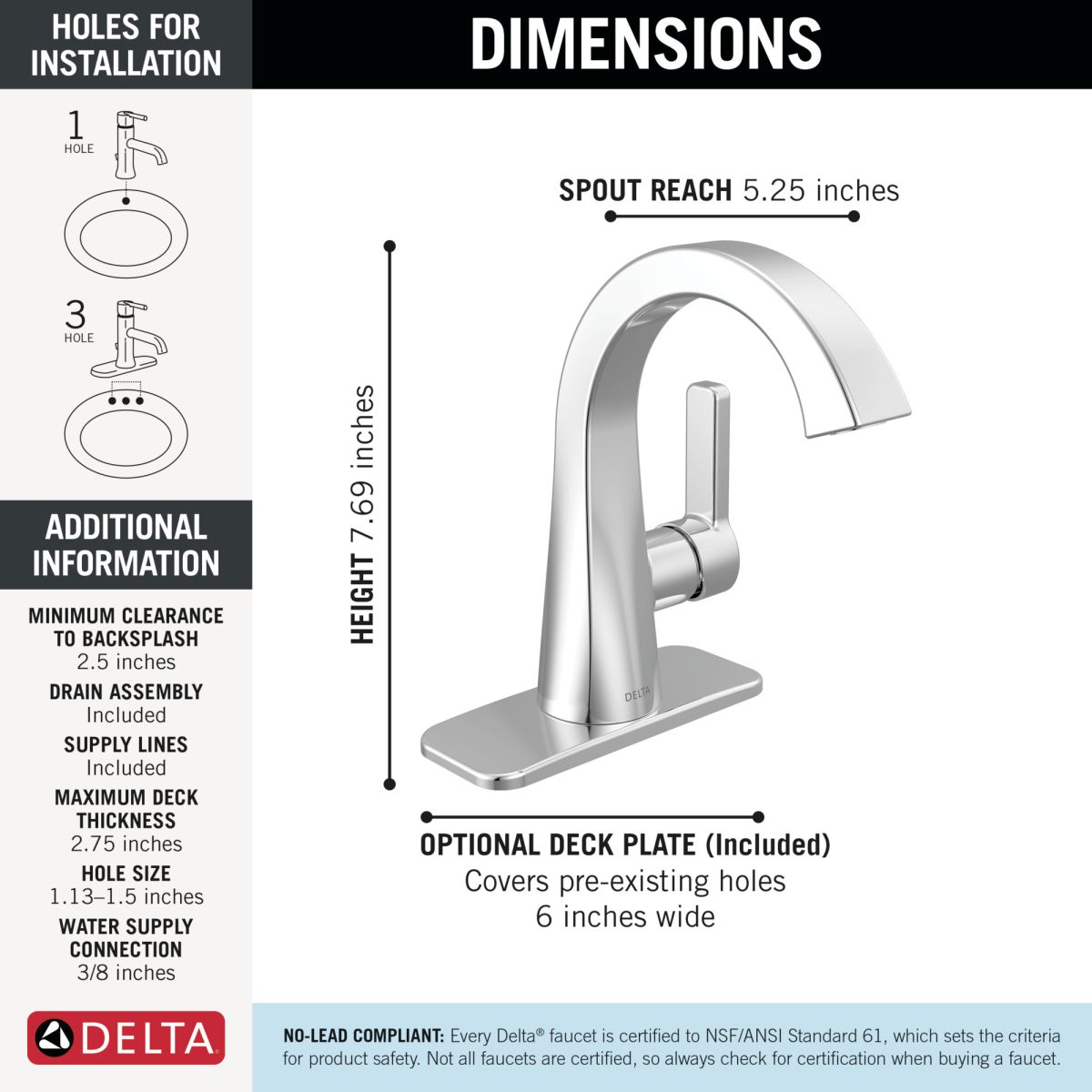DELTA Lineax Single Handle Bathroom Faucet — Chrome