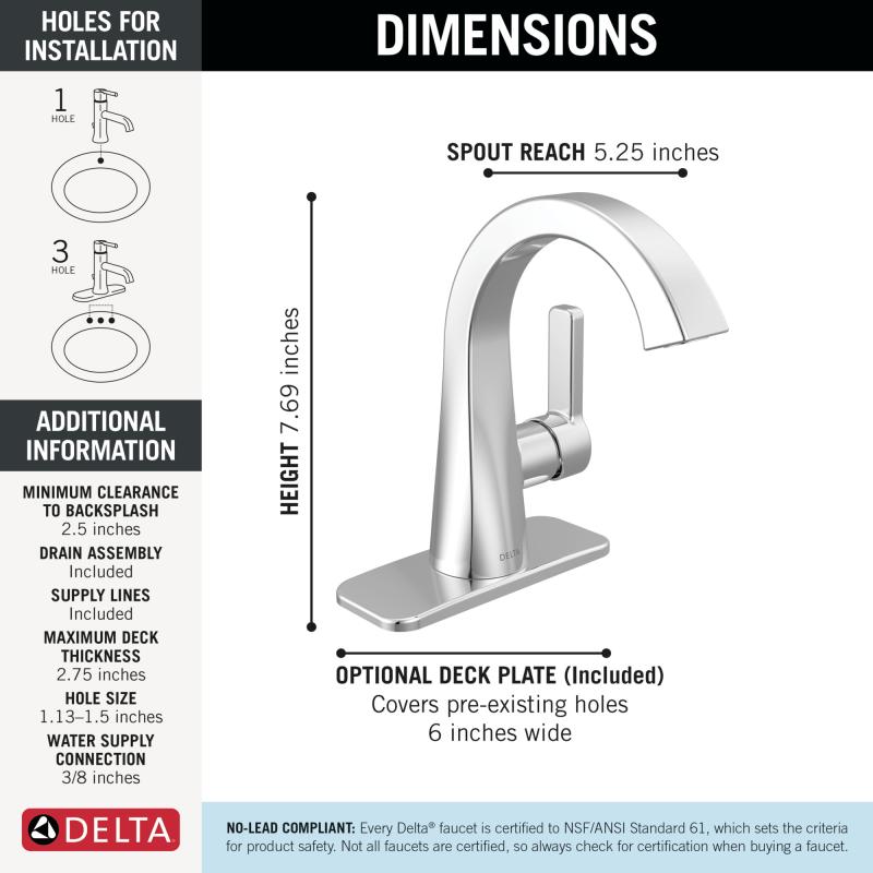 DELTA Lineax Single Handle Bathroom Faucet — Chrome