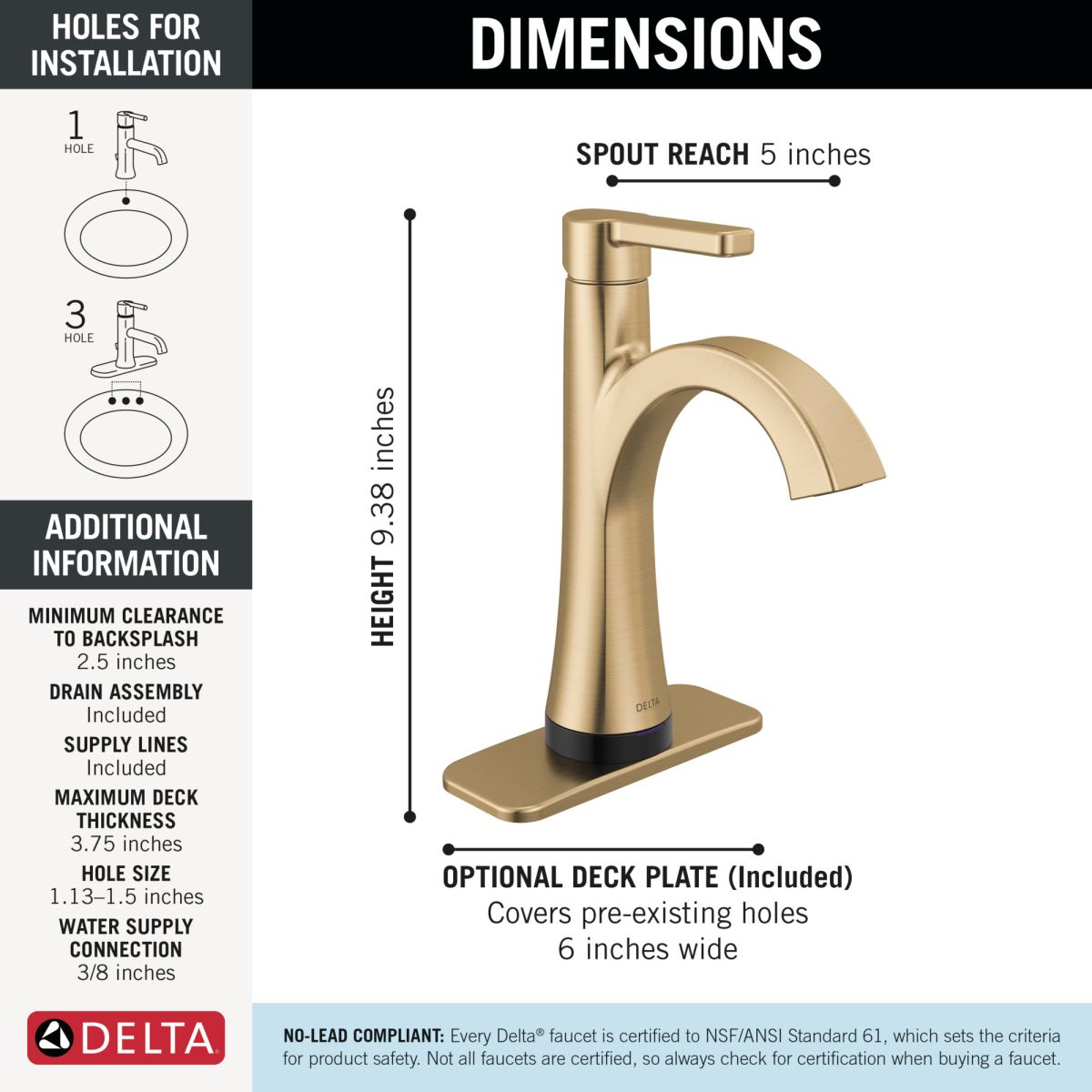DELTA Lineax Touch2O Bathroom Faucet with Touchless Technology — Champagne Bronze