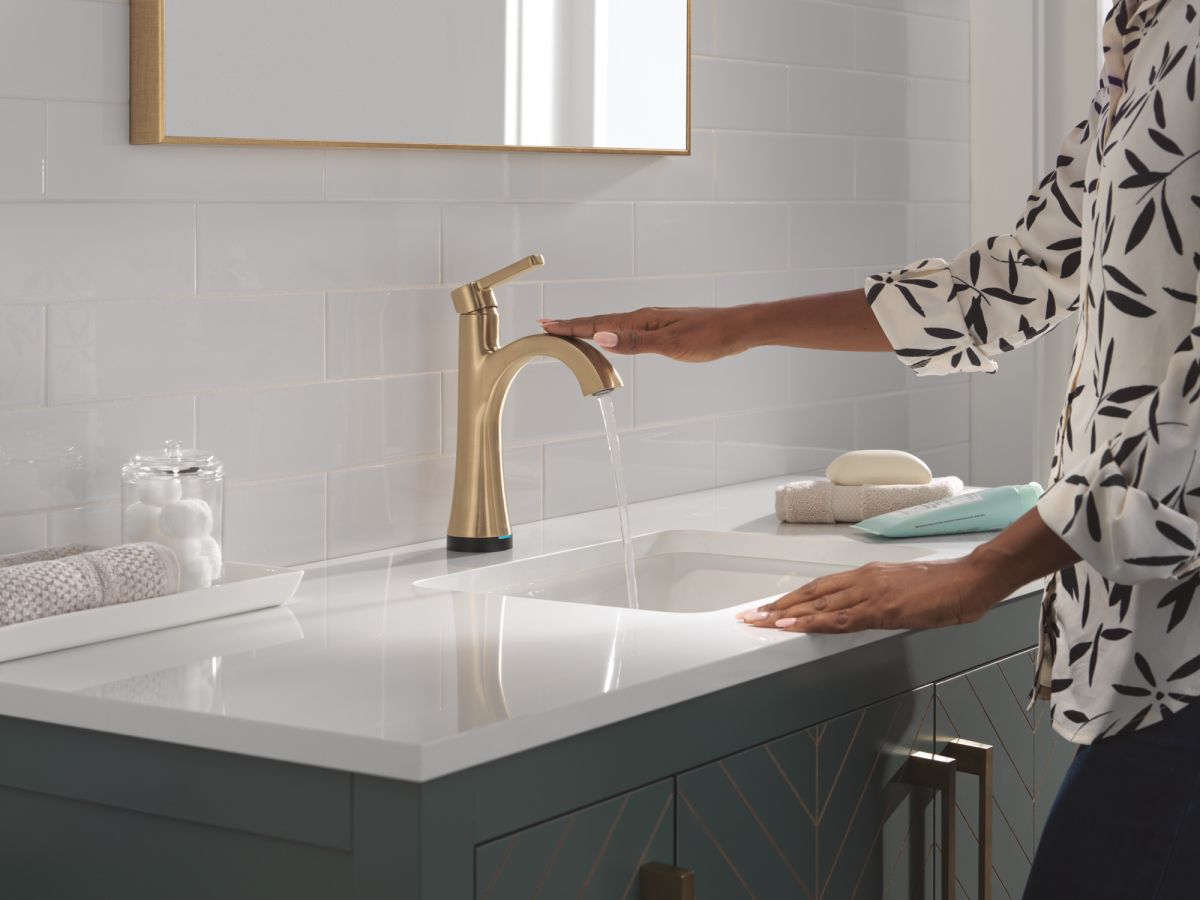 DELTA Lineax Touch2O Bathroom Faucet with Touchless Technology — Champagne Bronze