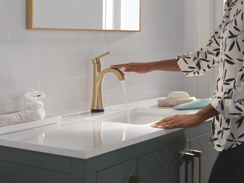 DELTA Lineax Touch2O Bathroom Faucet with Touchless Technology — Champagne Bronze