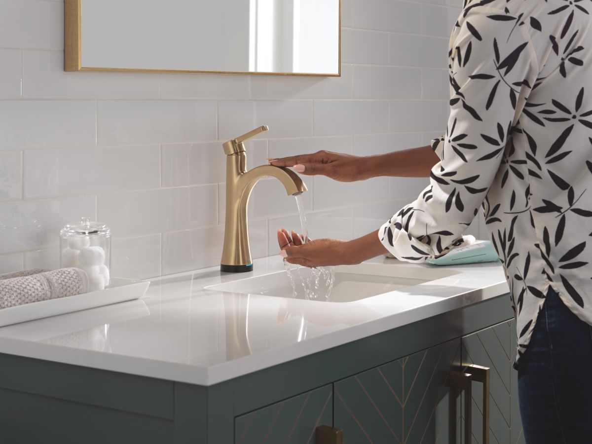 DELTA Lineax Touch2O Bathroom Faucet with Touchless Technology — Champagne Bronze