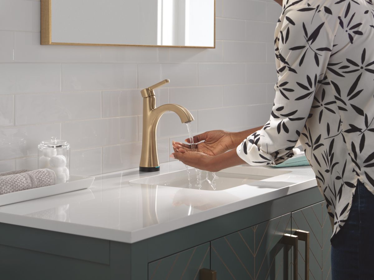 DELTA Lineax Touch2O Bathroom Faucet with Touchless Technology — Champagne Bronze