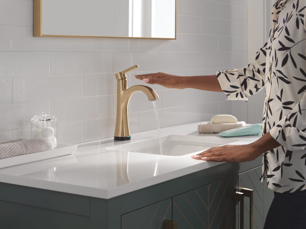 DELTA Lineax Touch2O Bathroom Faucet with Touchless Technology — Champagne Bronze