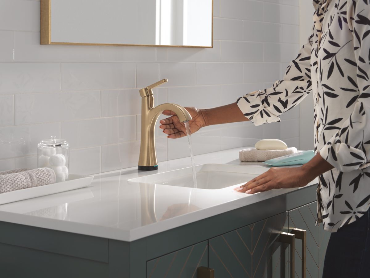 DELTA Lineax Touch2O Bathroom Faucet with Touchless Technology — Champagne Bronze