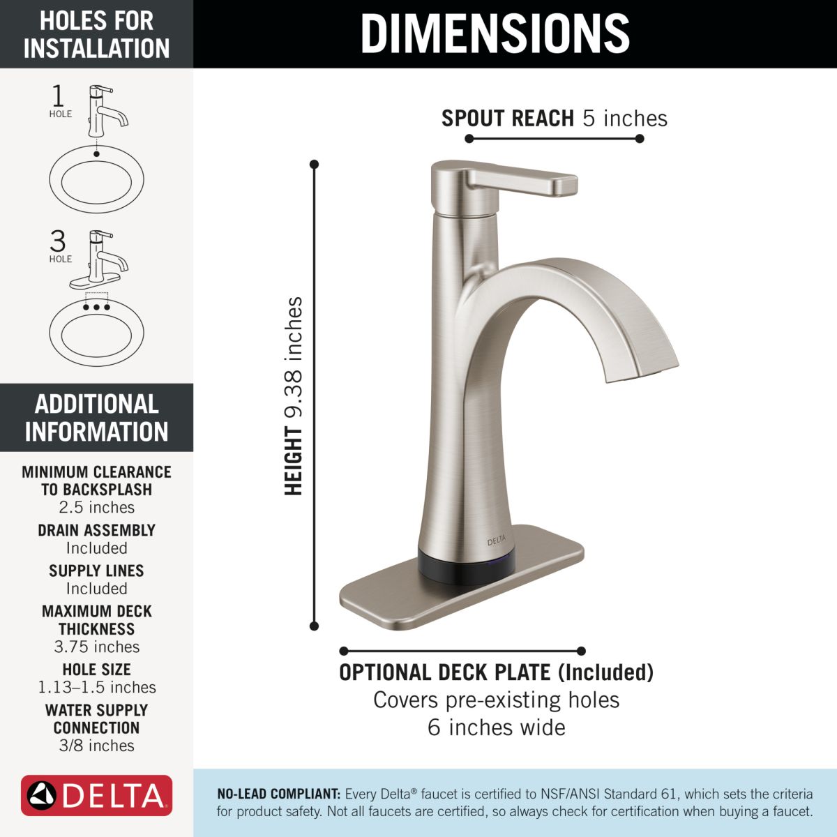 DELTA Lineax Touch2O Bathroom Faucet with Touchless Technology — Stainless