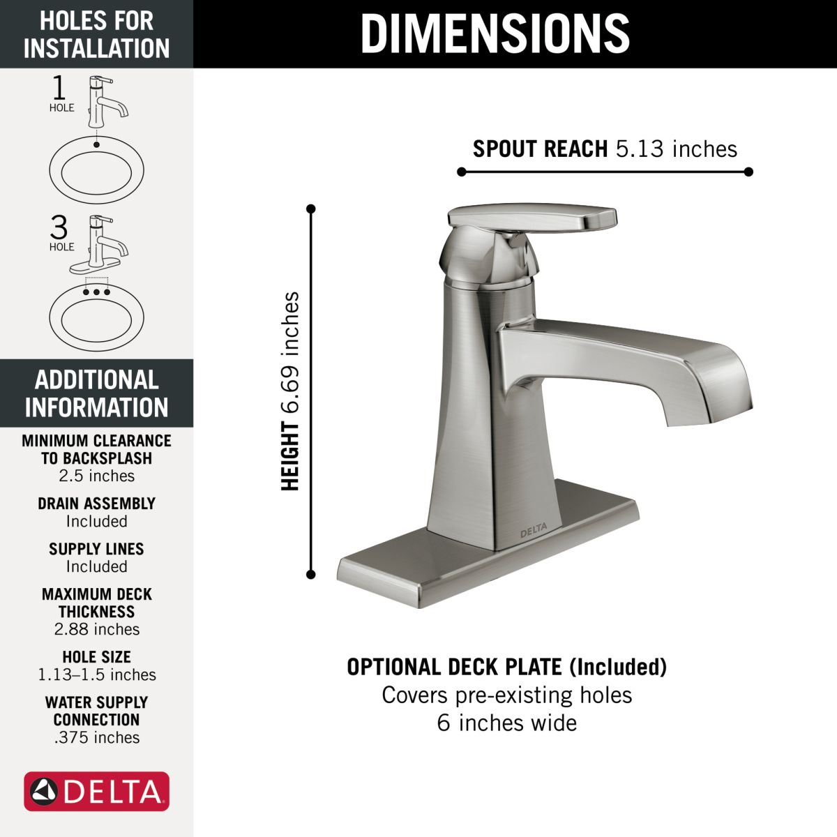 DELTA Ashlyn Single Handle Bathroom Faucet — Stainless
