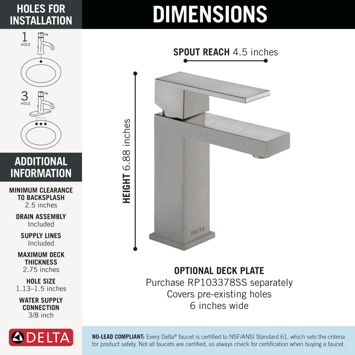 DELTA Modern Single Handle Project-Pack Bathroom Faucet — Stainless