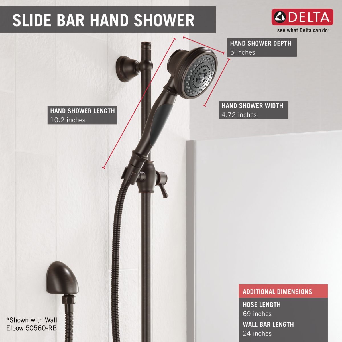 DELTA Other Premium 3-Setting Slide Bar Hand Shower — Venetian Bronze