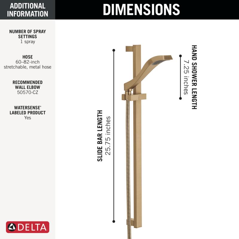 DELTA Dryden Premium Single-Setting Slide Bar Hand Shower — Champagne Bronze