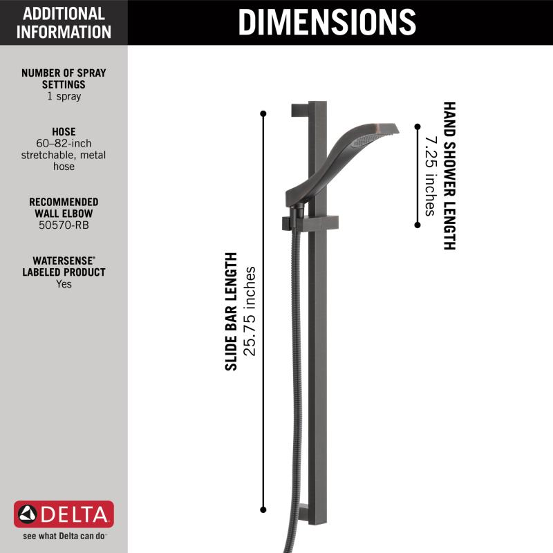 DELTA Dryden Premium Single-Setting Slide Bar Hand Shower — Venetian Bronze