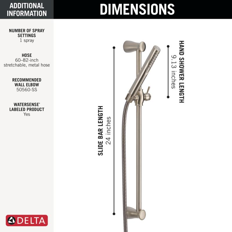 DELTA Grail Premium Single-Setting Slide Bar Hand Shower — Stainless