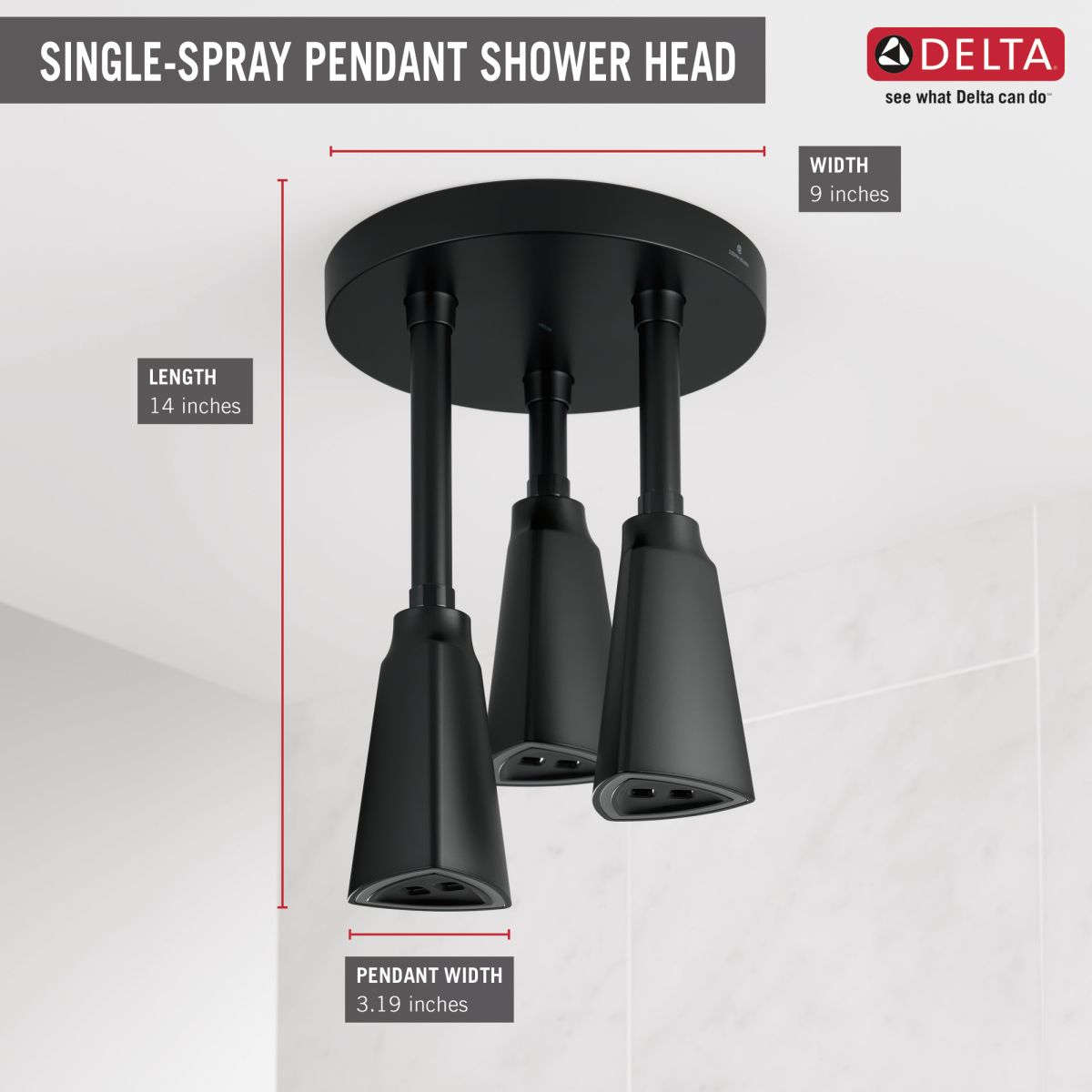 DELTA Universal Showering Components H2OKINETIC Pendant Raincan Shower Head with LED Light — Matte Black