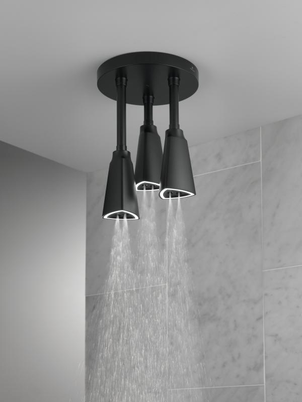 DELTA Universal Showering Components H2OKINETIC Pendant Raincan Shower Head with LED Light — Matte Black