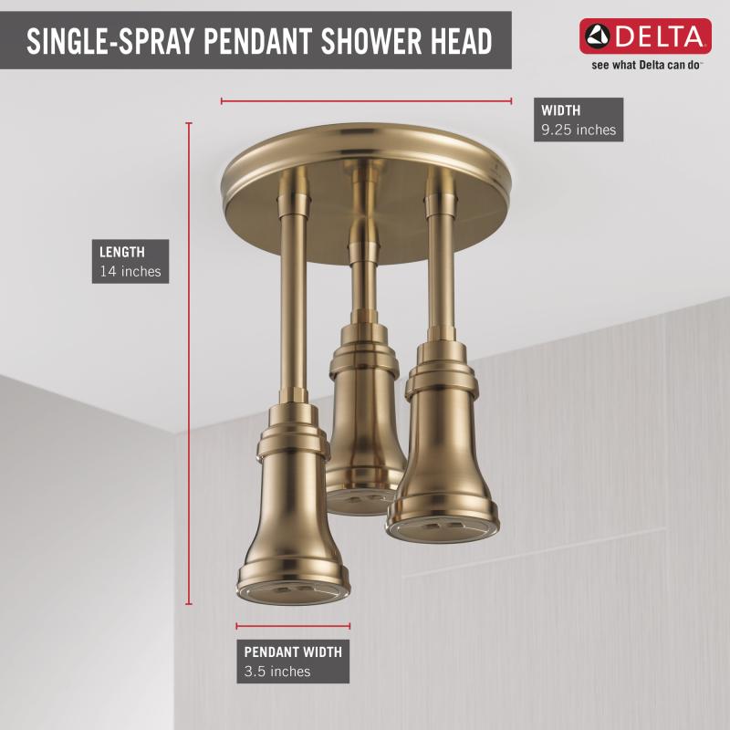 DELTA Universal Showering Components H2OKINETIC Pendant Raincan Shower Head with LED Light — Champagne Bronze