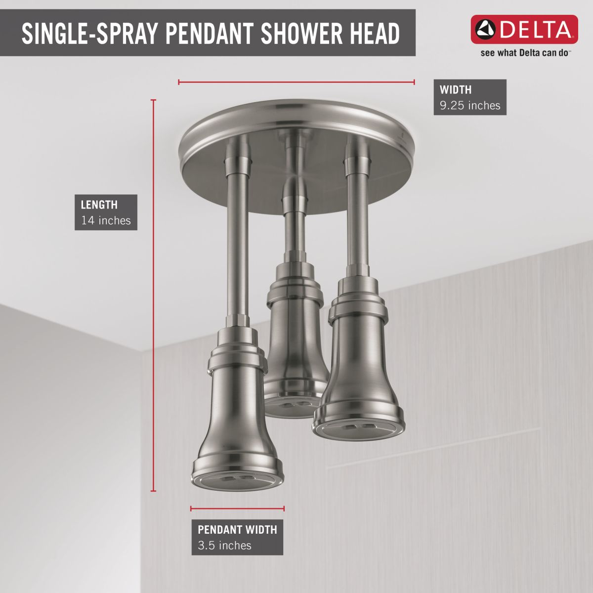 DELTA Universal Showering Components H2OKINETIC Pendant Raincan Shower Head with LED Light — Stainless
